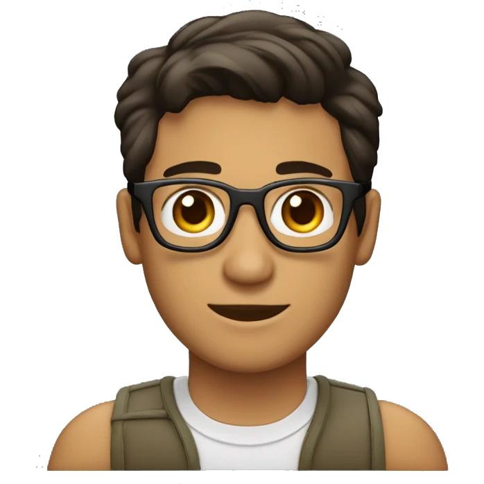 Hombre de 26 años con gafas y con cabello negro y ojos color cafe con un gesto de asombro emoji