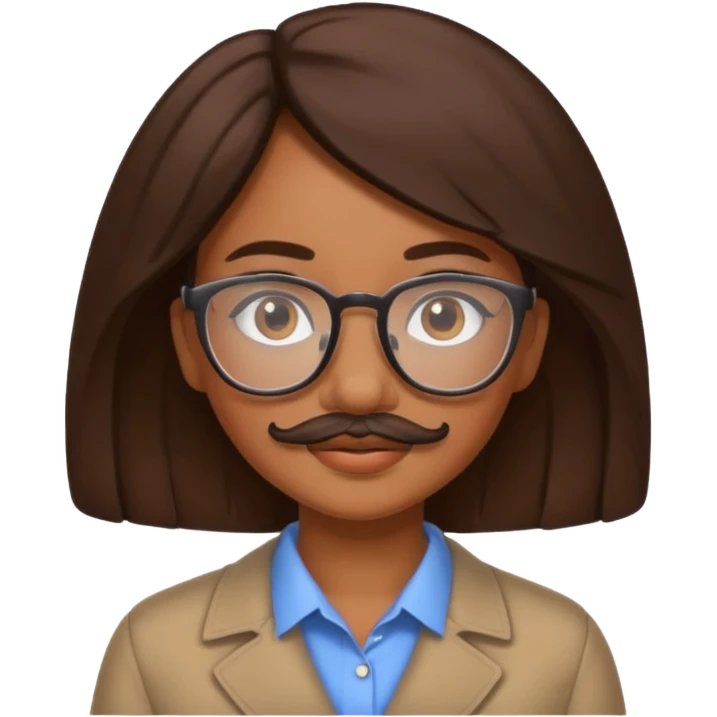 Brown girl with glasses and moustache emoji