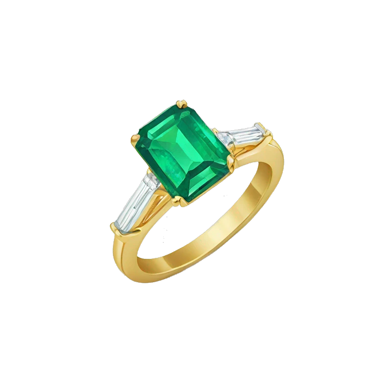 Emerald diamond engagement ring with gold band emoji