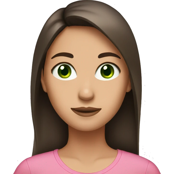 Brunette girl with a pink shirt and green eyes emoji