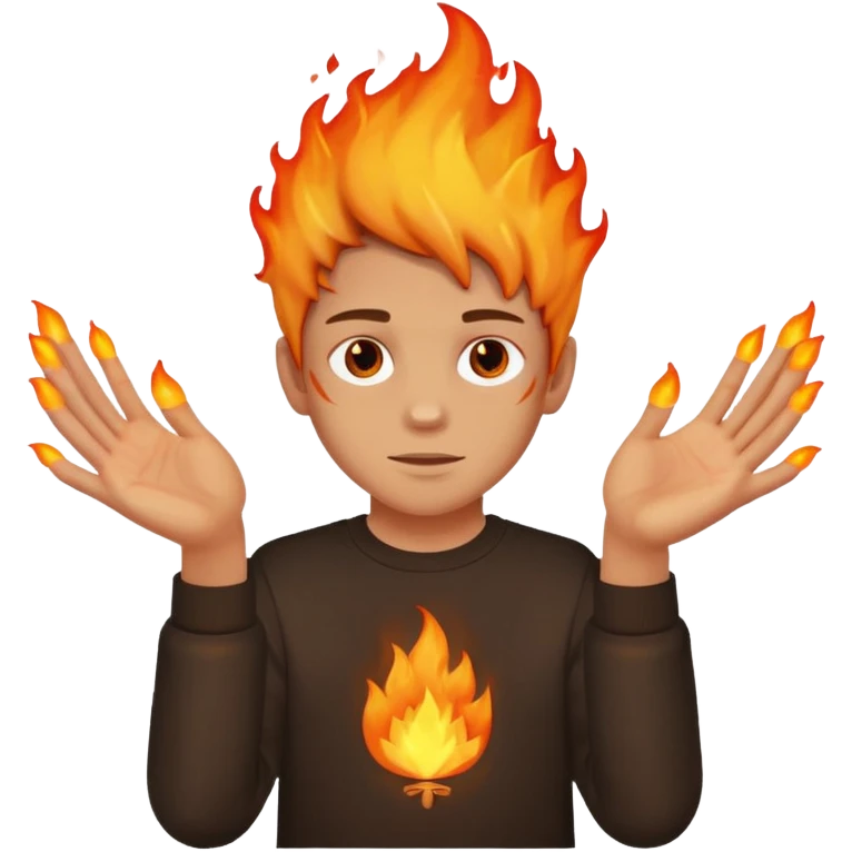 A boy with hands made out of fire emoji