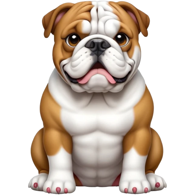 cinematic-[english bulldog]-realistic-full-body-sitting-emoji,-tail-resting-loosely-beside-its-paws,-head-tilted-dramatically,-sleek-[solid white]-fur,-simplified-yet-realistic-focused-features,-highly-detailed,-glowing-with-an-almost-sarcastic-glow emoji