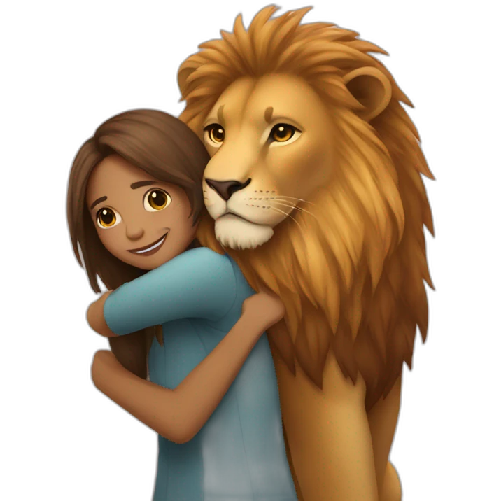 Lion and girl hugging emoji