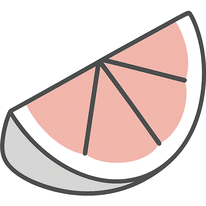 Edit the flat icon of a pink grapefruit wedge using a different 3-4 color palette. Keep the design minimal and clean with no background. emoji