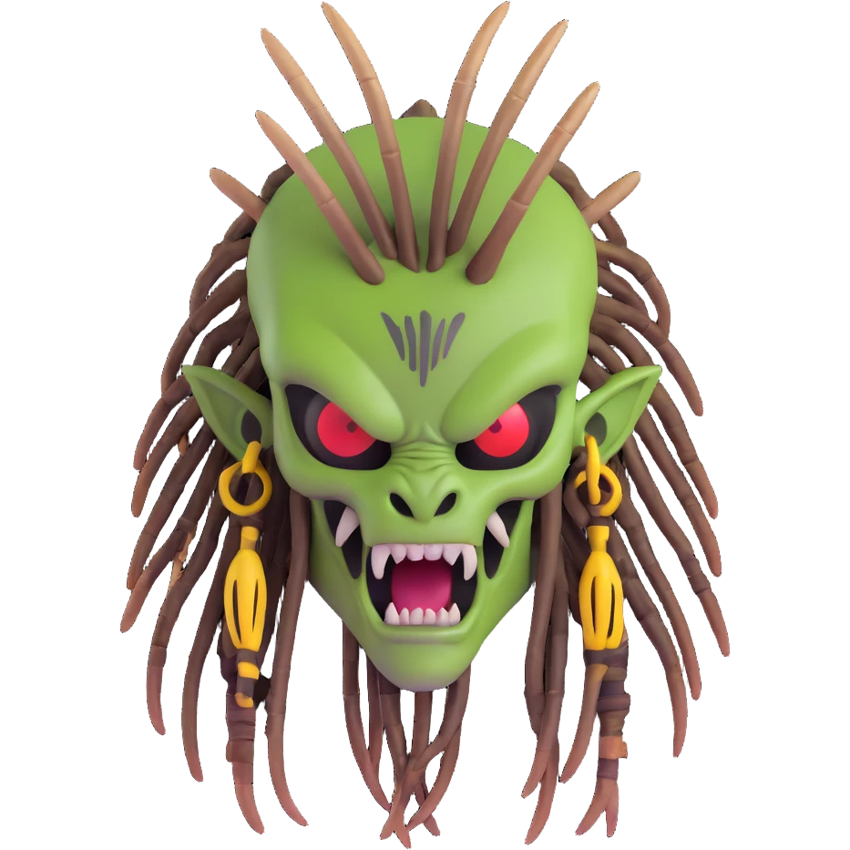 Predator alien with mandibles and dreadlocks emoji