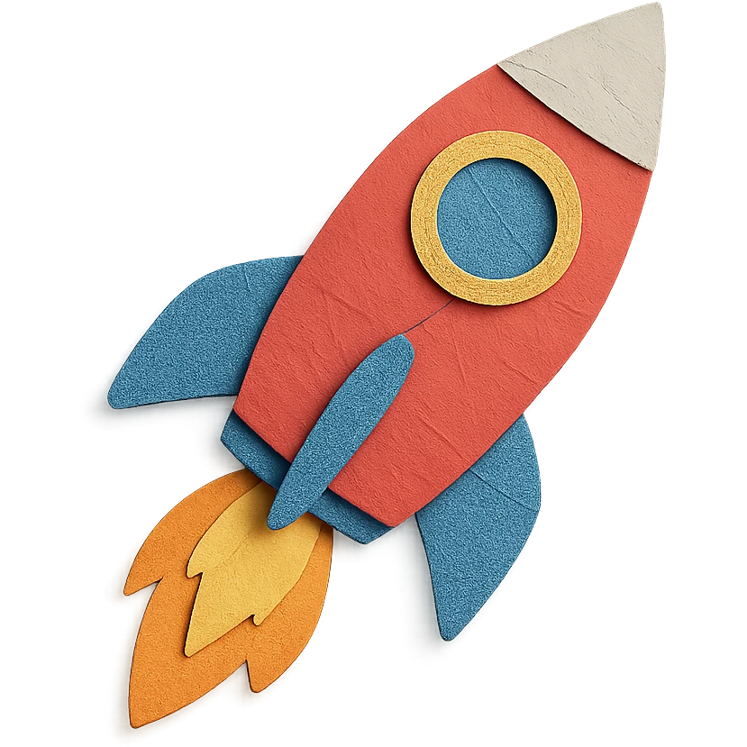 rocket ship blasting off in paper-craft style emoji