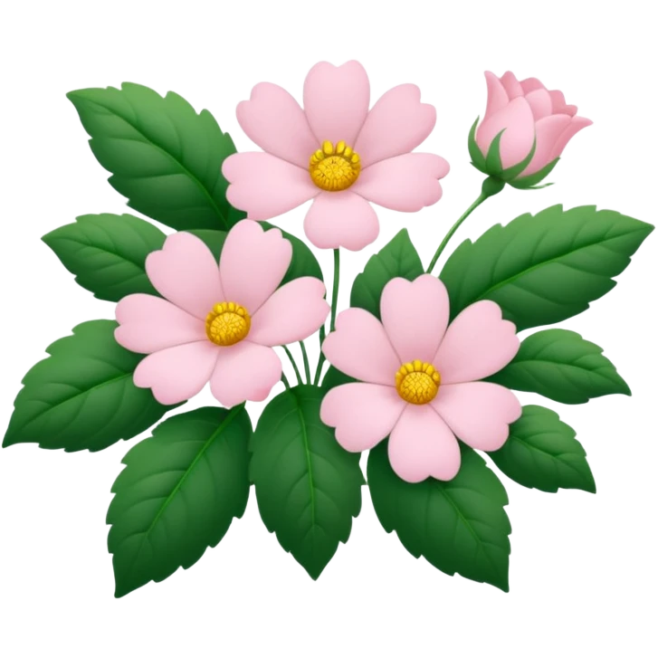 Aesthetic flowers and plants growing from the ground in colours of soft pink matching the deep green leaves (to describe/match with the word flourish) emoji