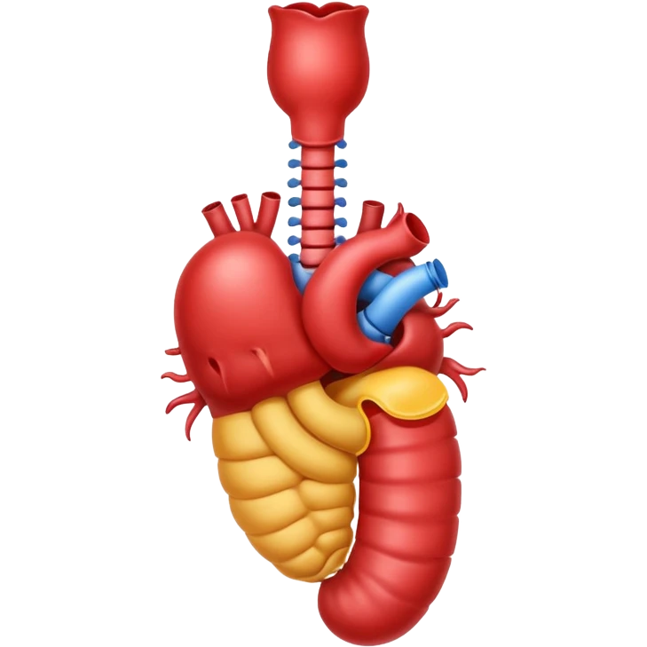 an emoji style image of the intestinal system (starting with the esophagus and ending with the rectum) like in an anatomy book but with bleeding from the rectum. emoji