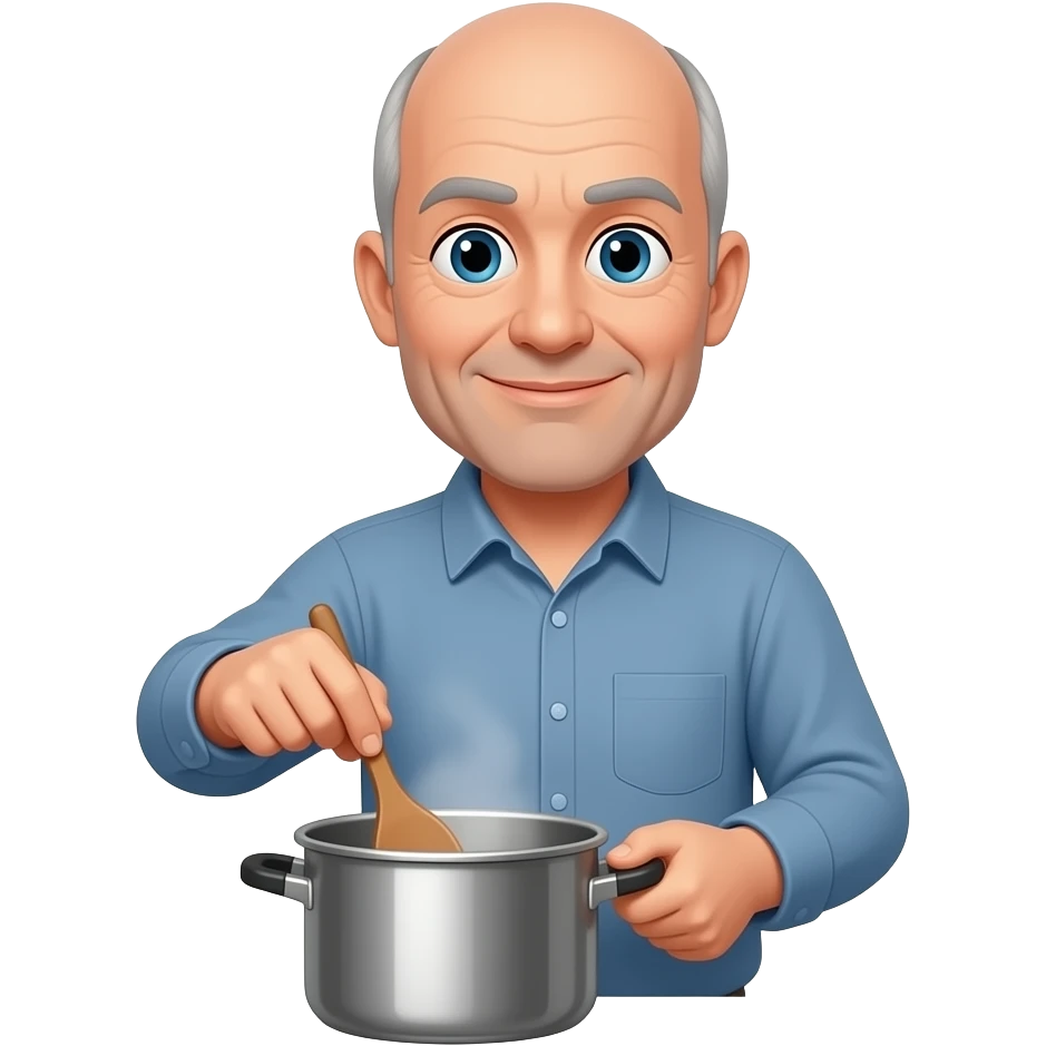 middle aged bald white man stirring a pot emoji