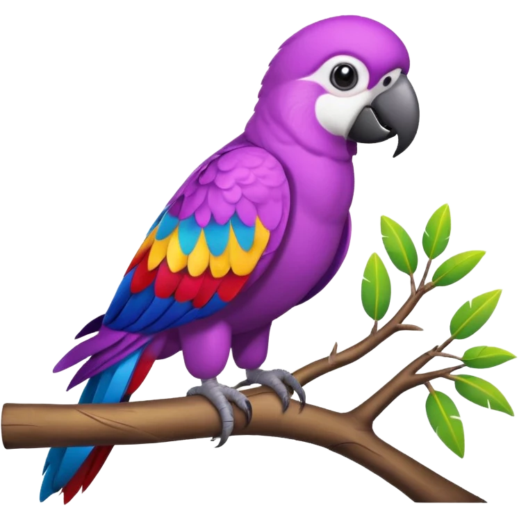 Purple parrot on a tree, cute, funny  emoji