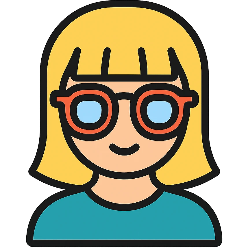 mujer con flequillo y gafas icono color outline emoji