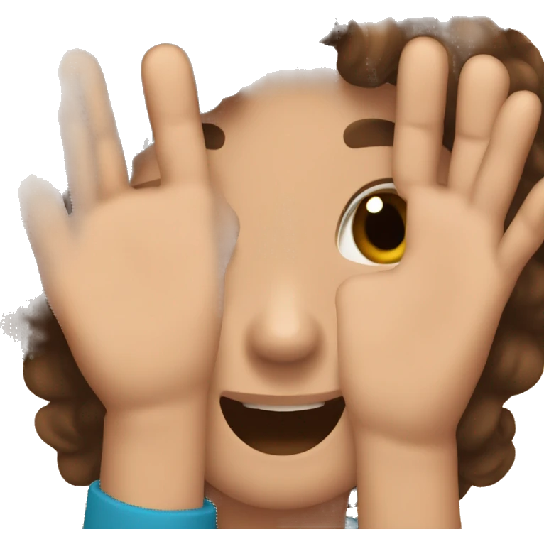 make me an emoji of someone with brown hair smiling with their hands crossed together emoji