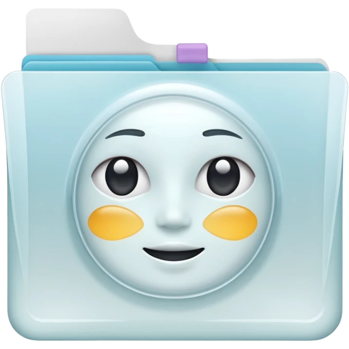 A simple emoji-style icon of a transparent white plastic folder, minimal and clean, with rounded corners, subtle translucency, soft shading, and a small self-care, skincare, routine documents symbol on the front emoji