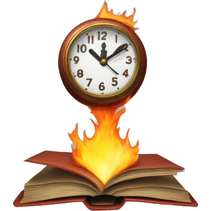 fire clock with book emoji