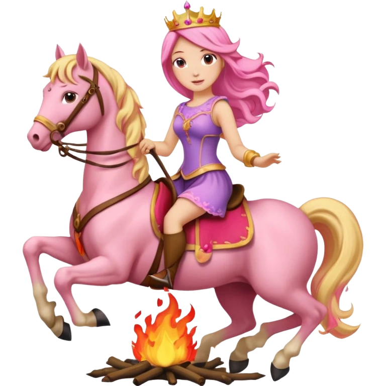princess woman with pink and blonde hair riding a fire horse emoji