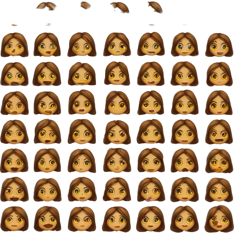 chica de 43 años, pelo castaño por el hombro, ojos almendrados marrones verdosos, labios rojos emoji