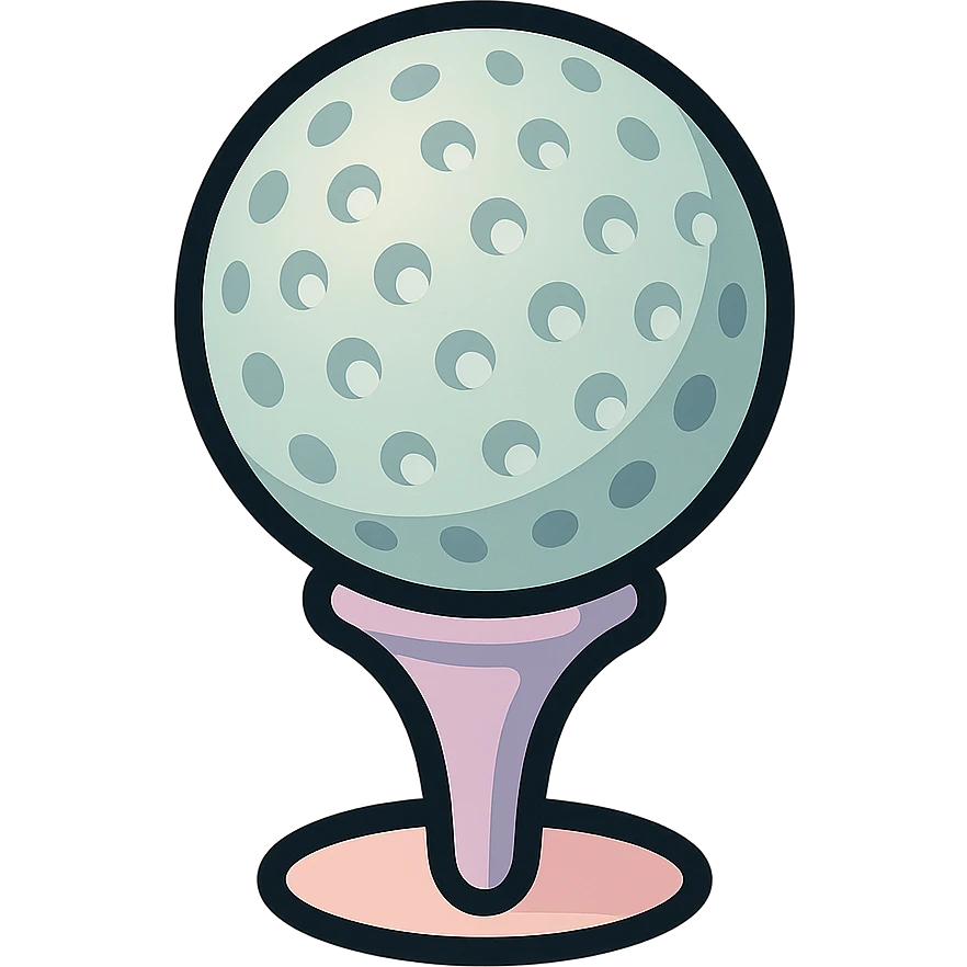 close-up of golf ball on a tee stand, icon-color-outlined style, detailed shading, thin clean outlines, soft rounded features, pastel palette #98B5BC #B5B3C1 #C9A3C9 #E4C0CA #F7DCD1 #F7C0AA, Japanese pop art, sticker look, highly detailed, vector clarity, soft lighting, subtle shadows, transparent background emoji