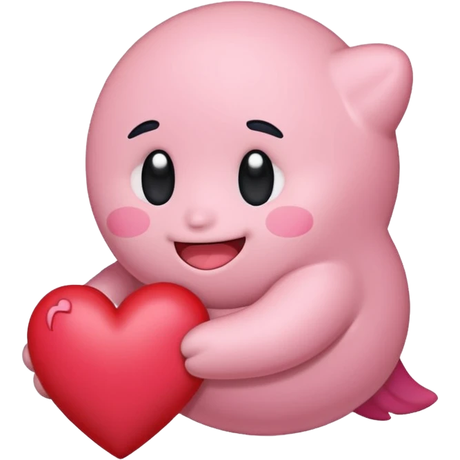 create a chibi sticker of Kirby smiling with a heart in his hands emoji