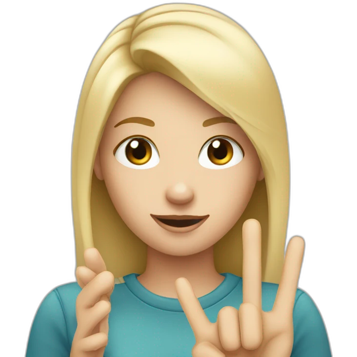 white skin girl with blonde hair showing THREE fingers up on her one hand emoji
