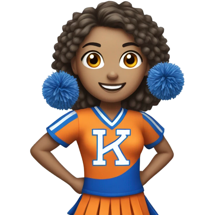 Cheerleader with orange and blue Pom poms and a K1 on Uniform emoji