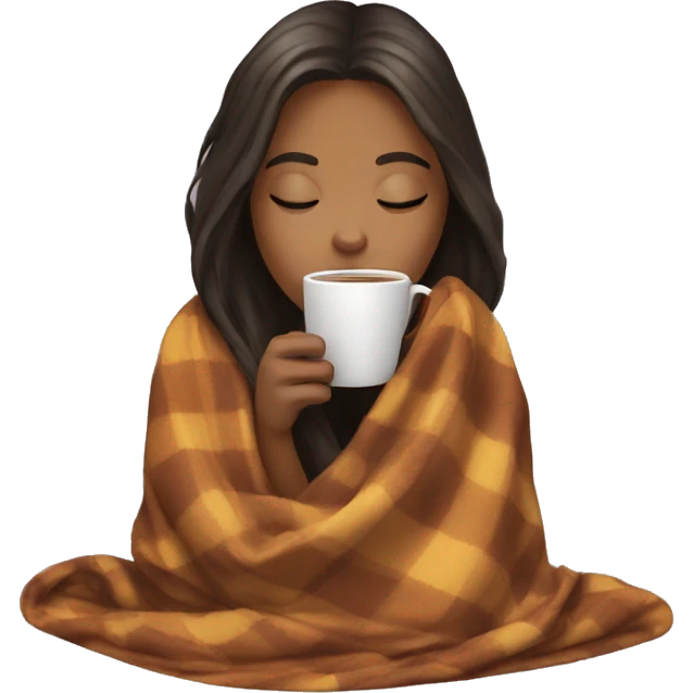 girl inside a blanket sipping coffee eyes closed emoji