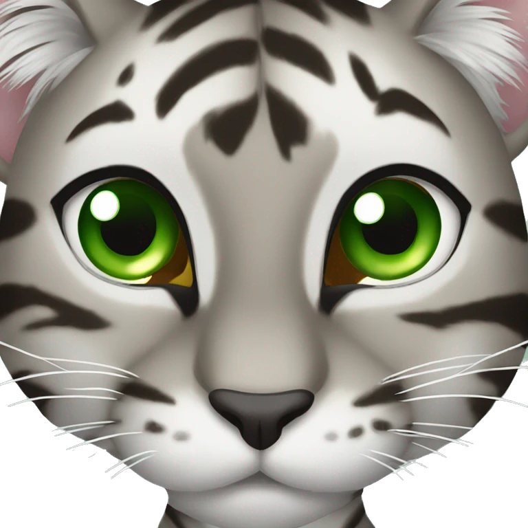 silver brown ish tiger cat with green eyes emoji