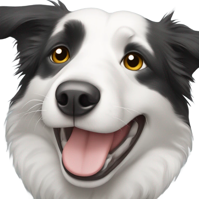 Border collie, one half of face white including white ear, one half of face black including ear emoji