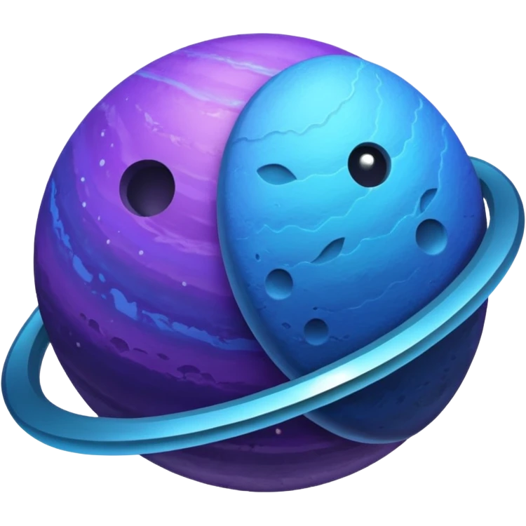 Oval shaped planet, 2 moons, ring emoji