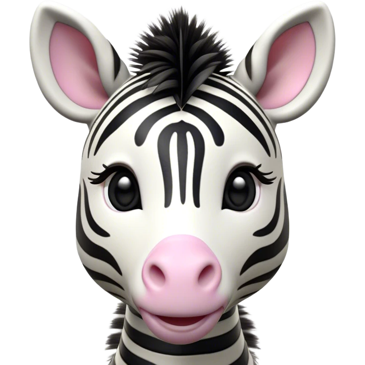 Cinematic Cute Zebra Portrait Emoji, Head tilted playfully and inquisitively, featuring a glossy, intricately striped Fur of black and white with round, sparkling eyes filled with curious wonder, Simplified yet irresistibly adorable features, highly detailed, glowing with a warm, friendly glow, high shine, affectionate and spirited, stylized with a touch of savannah whimsy, bright and endearing, soft glowing outline, capturing the essence of a mischievous yet loving zebra, so playful it feels like it could prance out of the screen and into your arms! emoji
