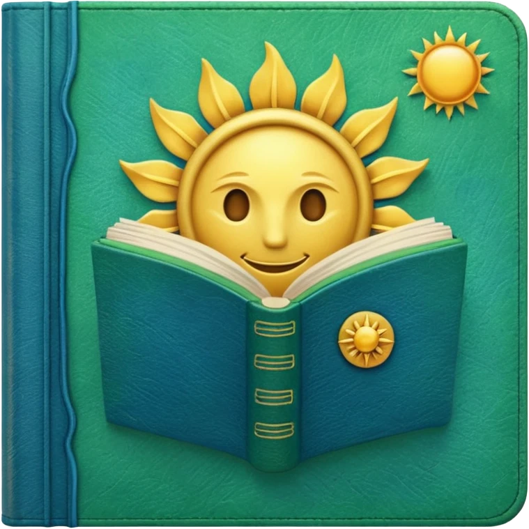 green and blue book with a sun symbol on it emoji