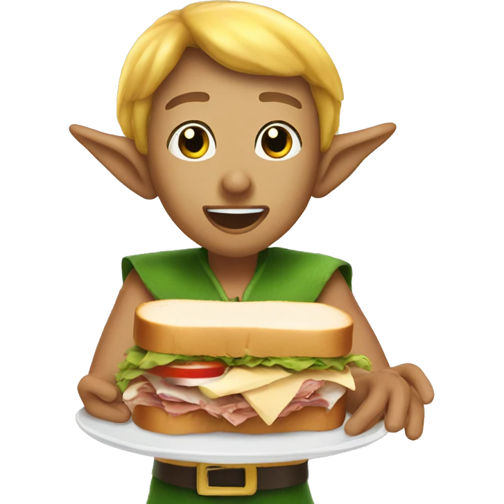 Elf on beach eating turkey sandwich  emoji