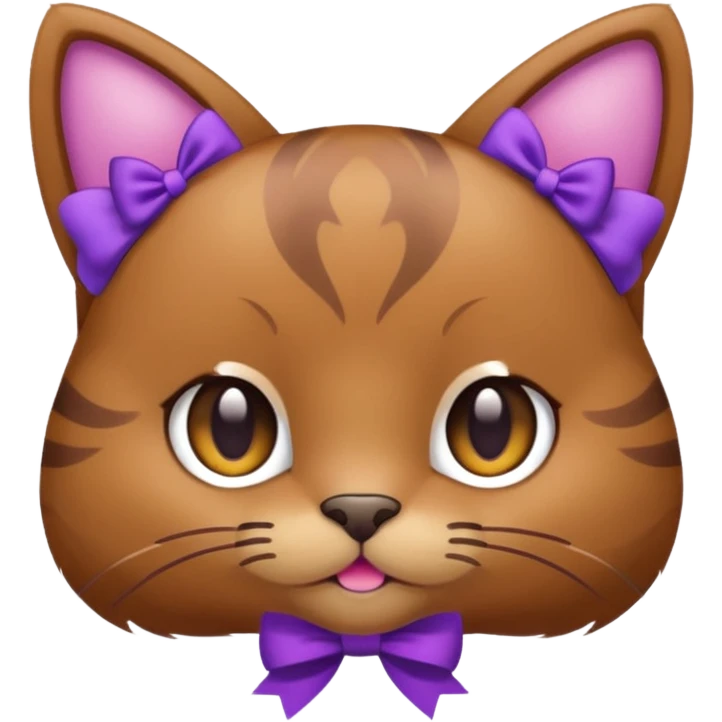 Brown kitty with a purple bow emoji