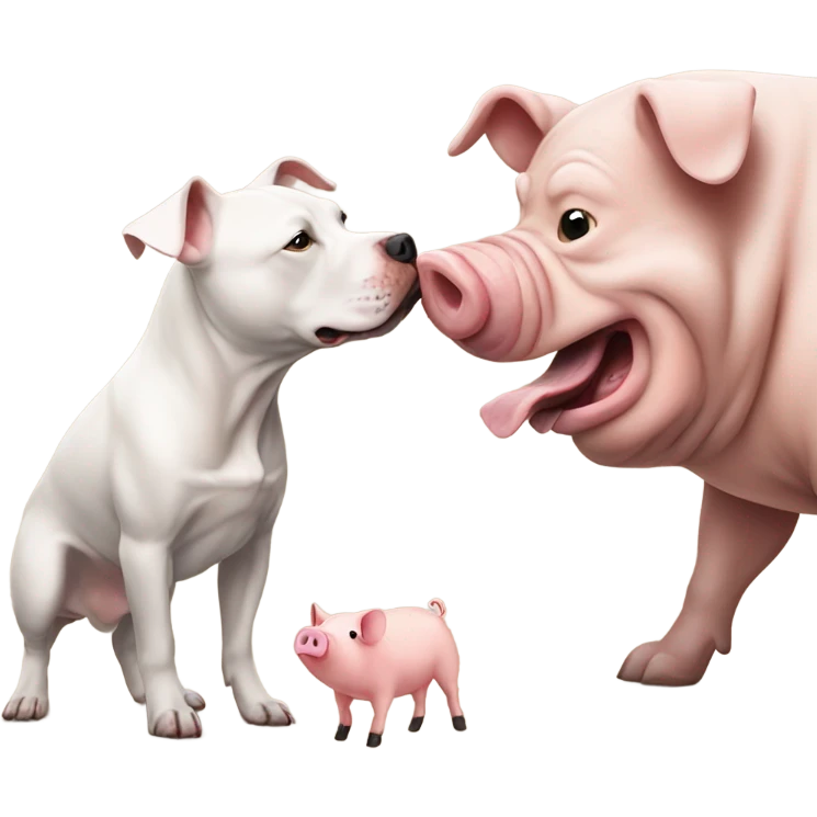 Brown Staffordshire bull terrier smelling a pig emoji