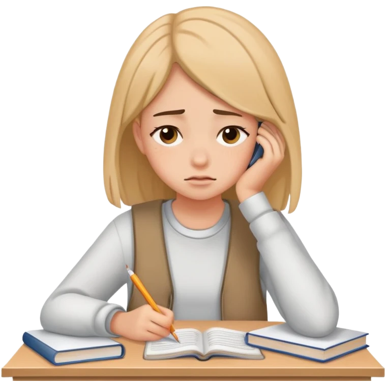 niña adolescente cansada de estudiar emoji