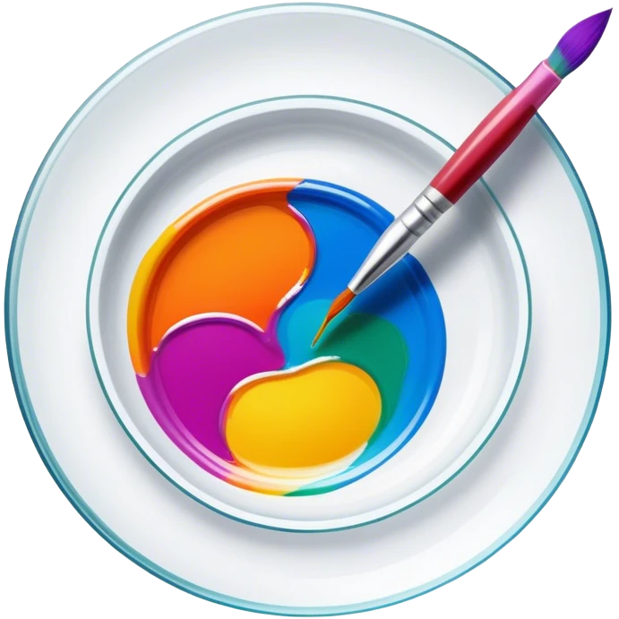 Glass painting icon, hand-painted colorful patterns on a glass surface, visible fine paintbrush and glass object like a vase or decorative plate, bright vibrant colors, no finished artwork, just the painting process, minimalistic style, clean lines, transparent background. emoji