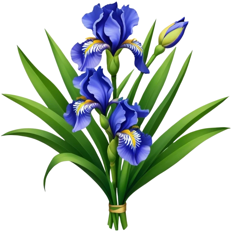 big bouquet Sky Blue Iris, luxuriant, leaf, bud emoji