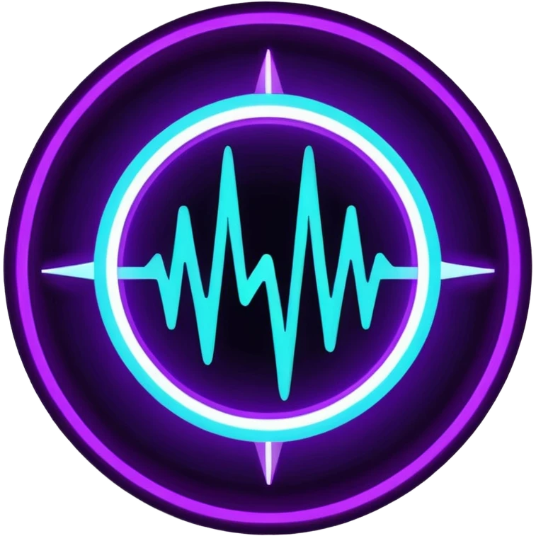 futuristic minimalistic logo icon, glowing soundwave and pulse symbol forming abstract circle, neon purple (#8B5CF6) and cyan (#00E0FF) light, representing NoizeGames team rhythm and creativity, dark background, no face, 1:1 aspect ratio emoji