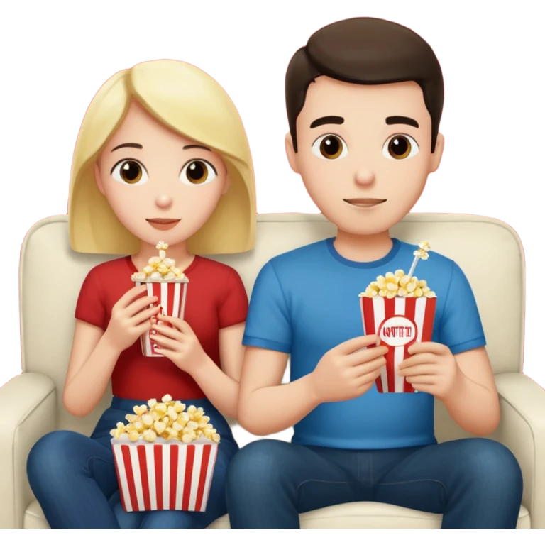 Crea un emoji dove un uomo e una donna mangiano i pop corn su un divano e guardano la tv, nella tv ci deve essere scritto netflix emoji