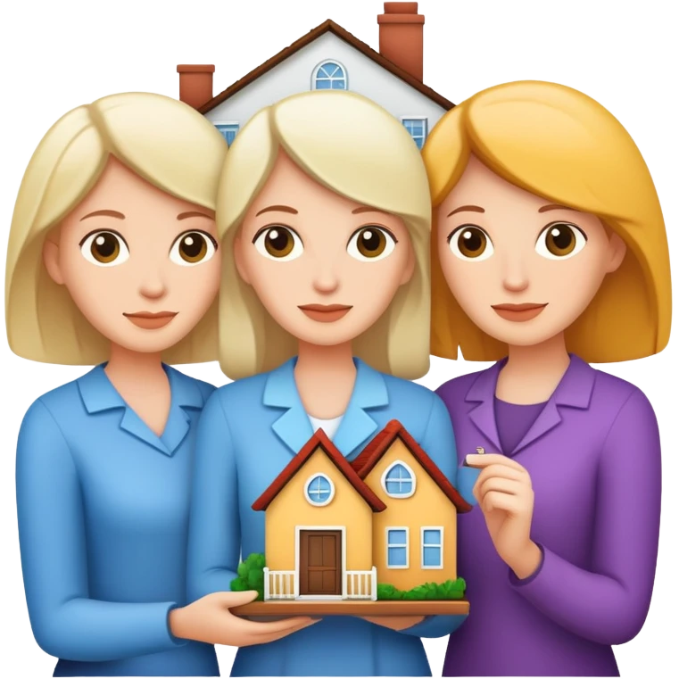 3 white women holding a home title emoji