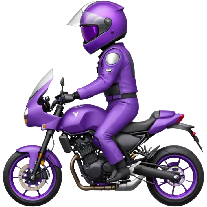 Créer un emoji avec une moto mt07 sport noir mate / violet iridescent très foncé. Avec une pilote dessus visière violet sombre faceless, bulle de la moto violet. Avec fond arrière violet, tenue complète casque inclus violet  emoji