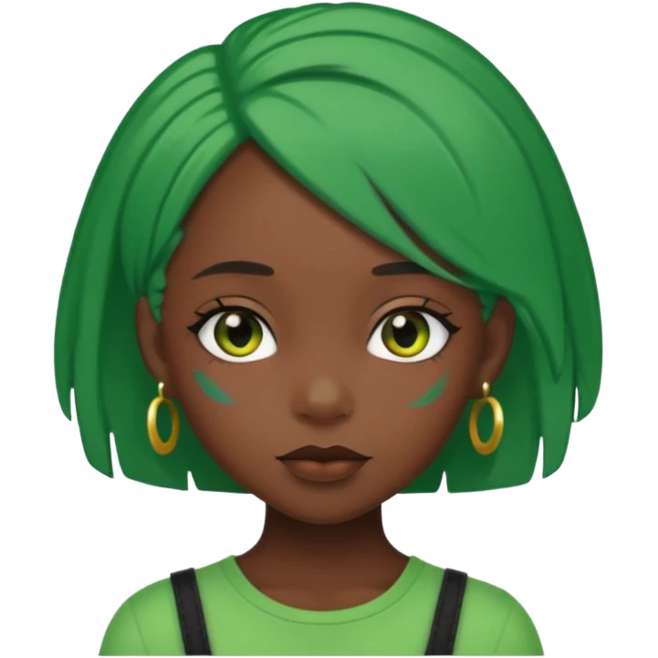 black girl with green color hairclip emoji