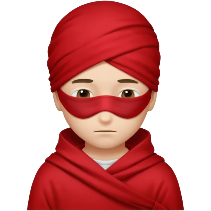boy wearing red cloth over eyes emoji