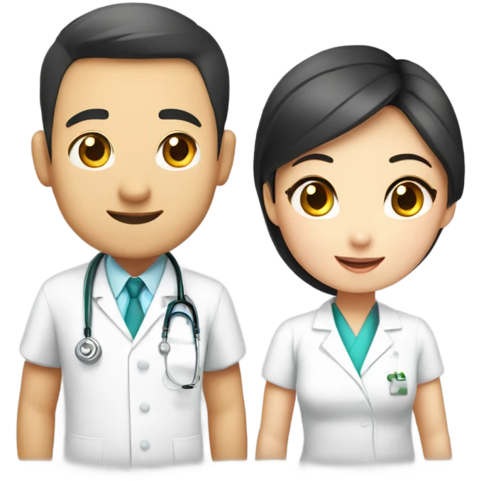 A Chinese girl in QiPao looked at a male doctor in white uniform admired  emoji