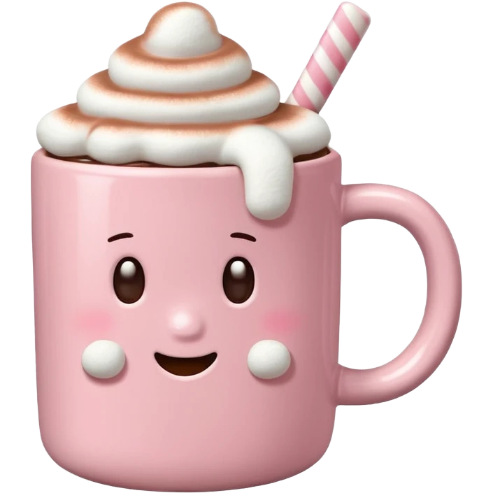 light pink mug with hot chocolate and marshmallows emoji