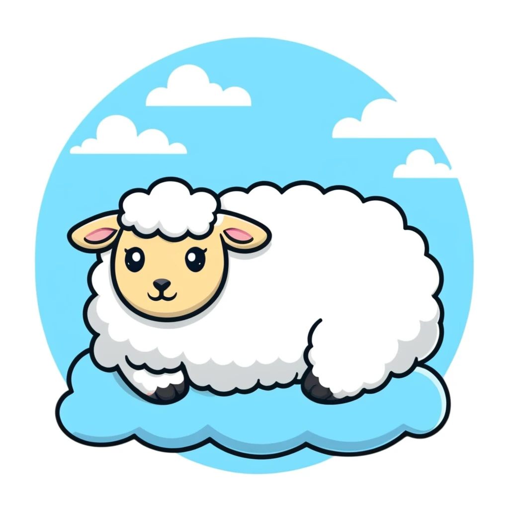 A fluffy sheep resting on a puffy white cloud in the sky emoji