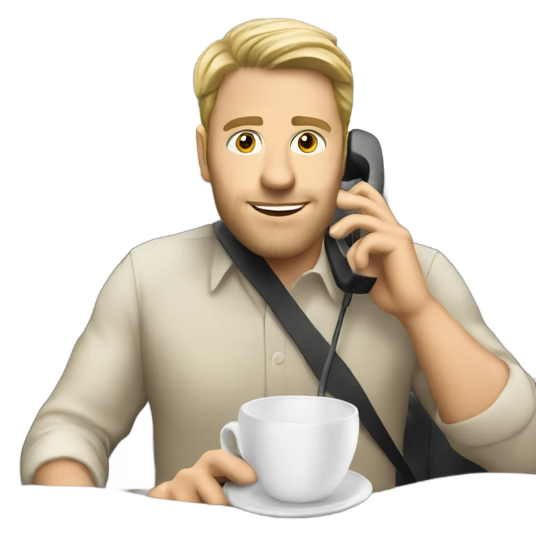 White guy driving having a coffee talking on the phone emoji