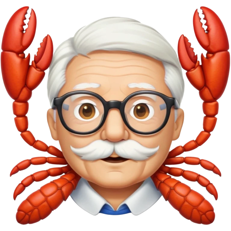 senior lobster with white hair and glasses, elderly lobster character with white eyebrows and whiskers, wearing round glasses emoji