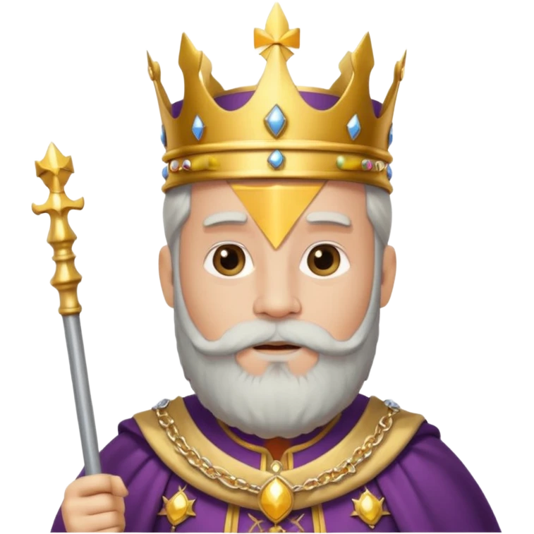 Bearded King, Wise king with short white beard, royal staff in hand, wearing crown
 emoji