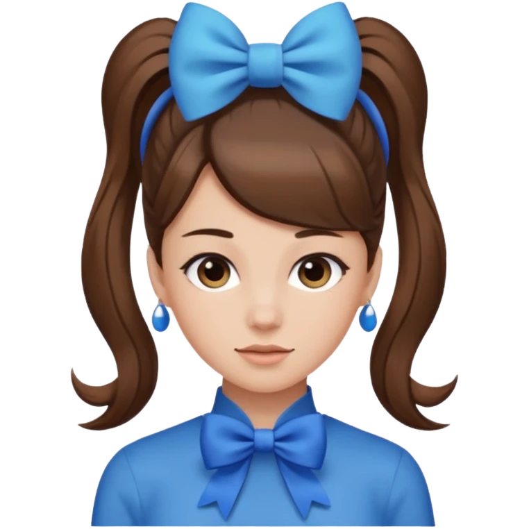 High ponytail with blue bow brown hair emoji