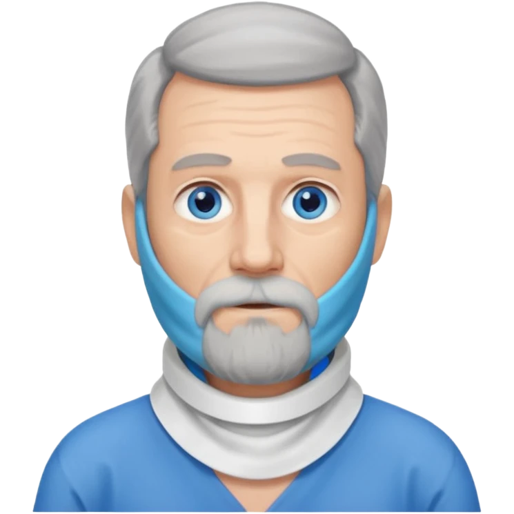 Older man with a long beard, a hard neck brace, and blue eyes. emoji